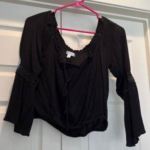 Cropped off the shoulder black top size medium with crochet detail